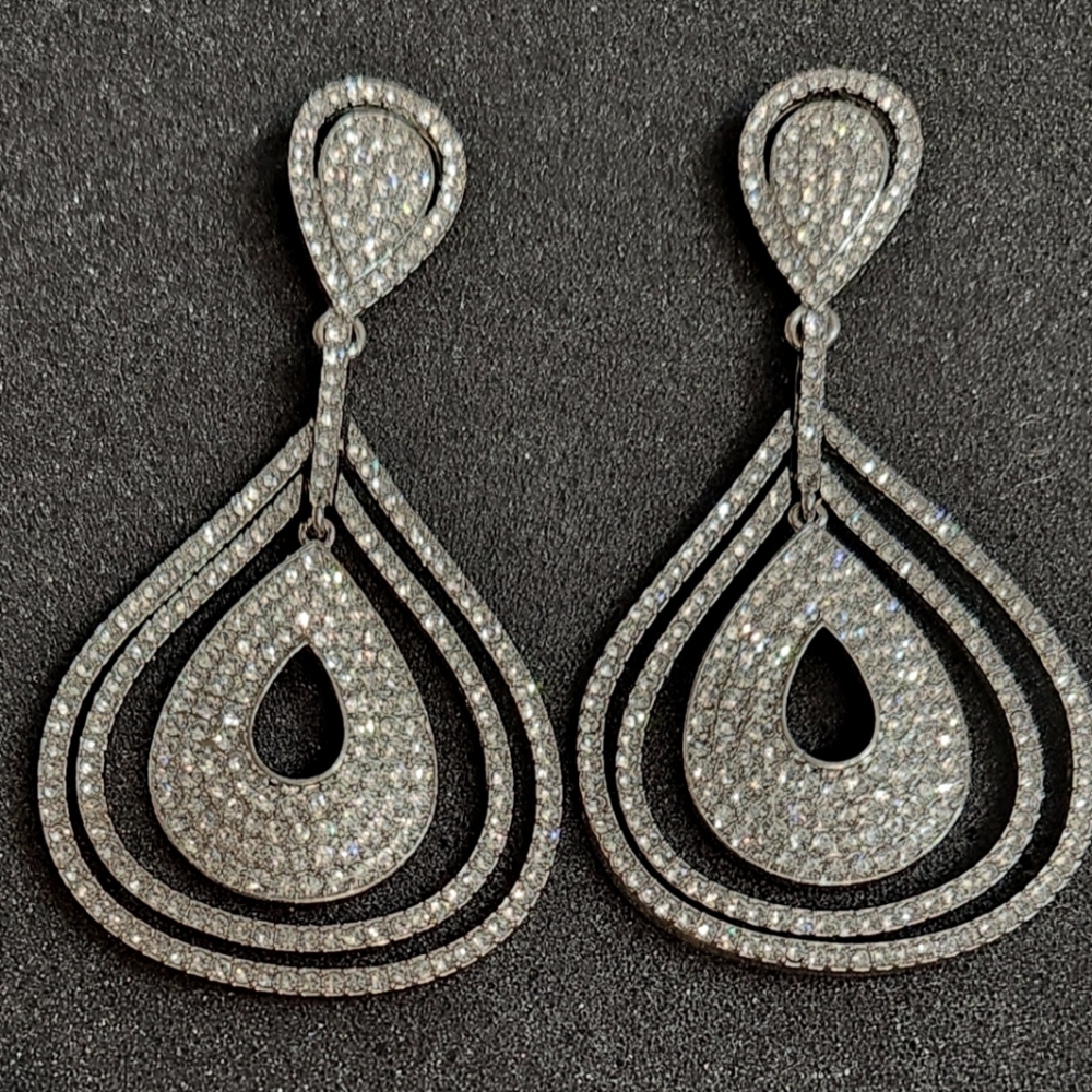 Iman Global Silvertone Teardrop Crystal Statement Earrings